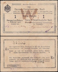 NIEMIECKA AFRYKA WSCHODNIA	EINE RUPIE 1.II.1916 seria K2, Pick 19(5)