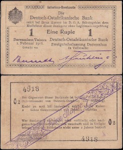 NIEMIECKA AFRYKA WSCHODNIA	EINE RUPIE 1.II.1916 seria O2, Pick 19(9)