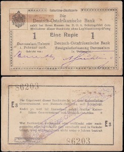 NIEMIECKA AFRYKA WSCHODNIA	EINE RUPIE 1.II.1916 seria E3, litera E prosta Pick 19(25)