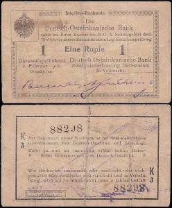NIEMIECKA AFRYKA WSCHODNIA	EINE RUPIE 1.II.1916 seria K3, Pick 20a4