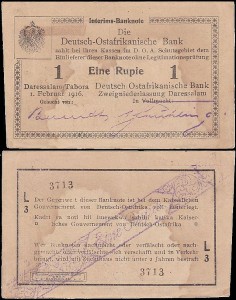 NIEMIECKA AFRYKA WSCHODNIA	EINE RUPIE 1.II.1916 seria L3, Pick 20a5