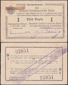 NIEMIECKA AFRYKA WSCHODNIA	EINE RUPIE 1.II.1916 seria M3, Pick 20a6