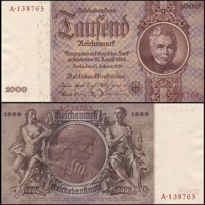 NIEMCY, 1000 MARK 22.II.1936, seria A, poddruk G, Pick 184