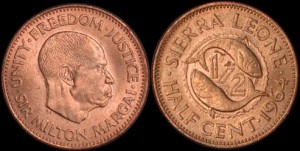 Sierra Leone, 1/2 cent 1964, Ryby KM 16