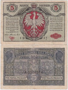 POLSKA, 5 MAREK POLSKICH 9.XII.1916, ….Biletów Kasy…, Parch. 50a