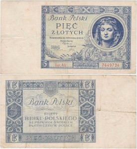 POLSKA, 5 ZŁOTYCH 2.1.1930, Seria AU, Parch. 86b