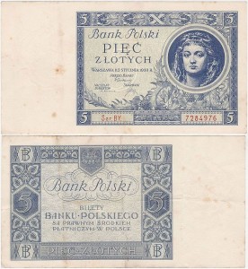 POLSKA, 5 ZŁOTYCH 2.1.1930, Seria BY, Parch. 86b