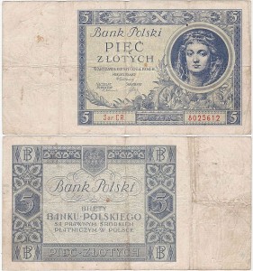 POLSKA, 5 ZŁOTYCH 2.1.1930, Seria CR, Parch. 86b