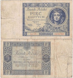 POLSKA, 5 ZŁOTYCH 2.1.1930, Seria CX, Parch. 86b
