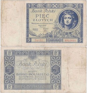 POLSKA, 5 ZŁOTYCH 2.1.1930, Seria DU, Parch. 86b