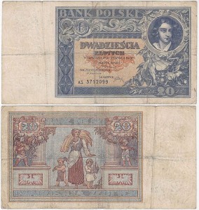 POLSKA, 20 ZŁOTYCH 20.6.1931, Seria AS, Parch. 93a
