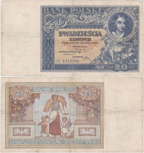 POLSKA, 20 ZŁOTYCH 20.6.1931, Seria CB, Parch. 93c