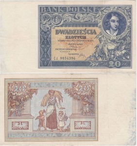 POLSKA, 20 ZŁOTYCH 20.6.1931, Seria CJ, Parch. 93c