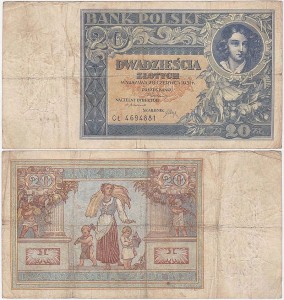 POLSKA, 20 ZŁOTYCH 20.6.1931, Seria CŁ, Parch. 93c