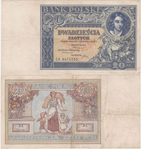 POLSKA, 20 ZŁOTYCH 20.6.1931, Seria CN, Parch. 93c