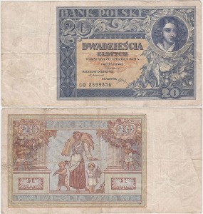POLSKA, 20 ZŁOTYCH 20.6.1931, Seria CO, Parch. 93c