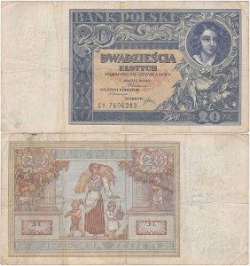 POLSKA, 20 ZŁOTYCH 20.6.1931, Seria CY, Parch. 93c