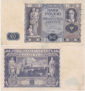 POLSKA, 20 ZŁOTYCH 11.11.1936, Seria AB, Parch. 94