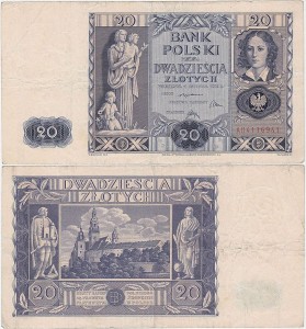 POLSKA, 20 ZŁOTYCH 11.11.1936, Seria AD, Parch. 94