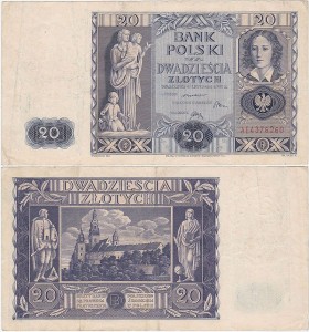 POLSKA, 20 ZŁOTYCH 11.11.1936, Seria AE, Parch. 94