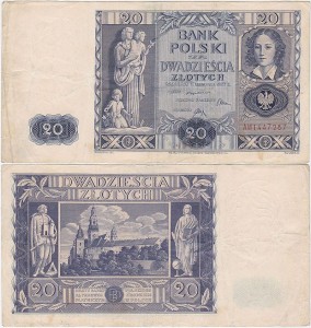 POLSKA, 20 ZŁOTYCH 11.11.1936, Seria AW, Parch. 94