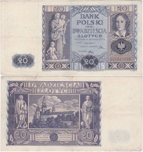 POLSKA, 20 ZŁOTYCH 11.11.1936, Seria BB, Parch. 94