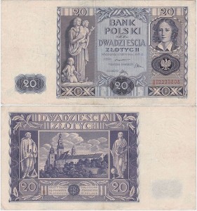 POLSKA, 20 ZŁOTYCH 11.11.1936, Seria BD, Parch. 94
