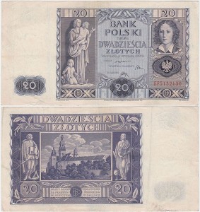 POLSKA, 20 ZŁOTYCH 11.11.1936, Seria BP, Parch. 94