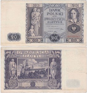 POLSKA, 20 ZŁOTYCH 11.11.1936, Seria BV, Parch. 94