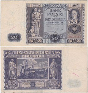 POLSKA, 20 ZŁOTYCH 11.11.1936, Seria BY, Parch. 94