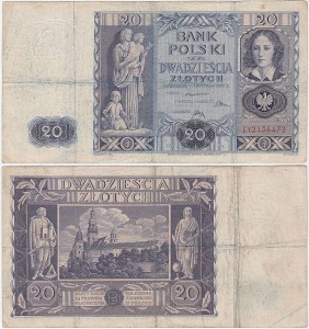 POLSKA, 20 ZŁOTYCH 11.11.1936, Seria CY, Parch. 94