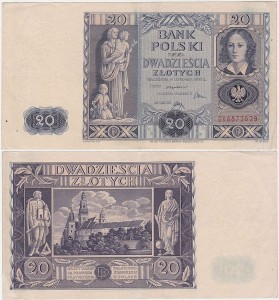 POLSKA, 20 ZŁOTYCH 11.11.1936, Seria DK, Parch. 94