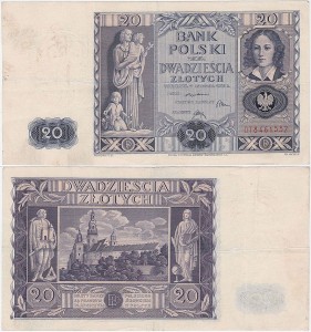 POLSKA, 20 ZŁOTYCH 11.11.1936, Seria DT, Parch. 94