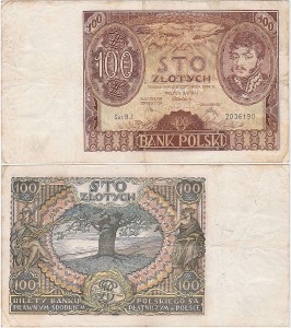 POLSKA, 100 ZŁOTYCH 9.11.1934, seria BJ, Parch. 98c