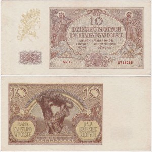 POLSKA, GENERALNA GUBERNIA 10 ZŁOTYCH 1.3.1940, seria L, Parch. 149b