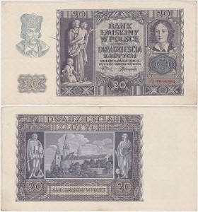 POLSKA, GENERALNA GUBERNIA 20 ZŁOTYCH 1.3.1940, seria G, Parch. 150a