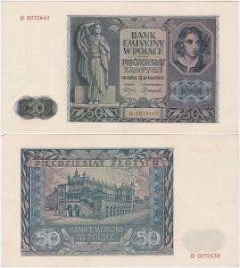 POLSKA, GENERALNA GUBERNIA 50 ZŁOTYCH 1.8.1941, seria B, Parch. 152