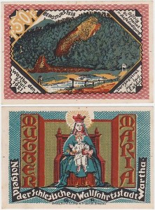 BARDO ŚLĄSKIE - WARTHA	50 FENIGÓW	5.VII.1921	Madonna / Osuwisko z 1518
