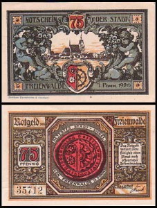 CHOCIWEL - FREIENWALDE 75 FENIGÓW 1920, Kościół /Pieczęć, nr czarny, poddruk szaroczarny