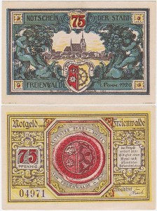 CHOCIWEL - FREIENWALDE 75 FENIGÓW 1920, Kościół /Pieczęć, numer czarny, poddruk żółty
