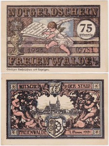 CHOCIWEL - FREIENWALDE 75 FENIGÓW 1921, Kościół / Amorek, numer czarny, 5 Cyfr