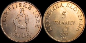 Słowenia, 5 Tolarjev 1996, 100 lat Igrzysk Olimpijskich, KM 33