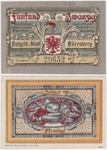 IŃSKO - NÖRENBERG 25 FENIGÓW 1.I.1921 Wazon z kwiatami i rakiem