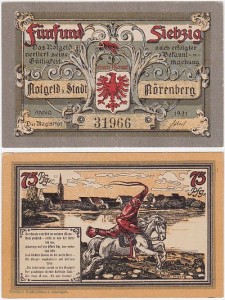 IŃSKO - NÖRENBERG 75 FENIGÓW Anno 1921 Rak na koniu