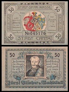 KĄTY WROCŁAWSKIE - CANTH, 50 FENIGÓW br., No i 6 cyfr, kolor zielony, Blucher
