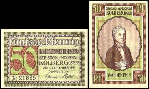 KOŁOBRZEG - KOLBERG 50 FENIGÓW 1.IX.1921, zielony, K.W.E. von Waldenfels