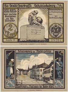 KOWARY - SCHMIEDEBERG	2 MARKI	br., Ratusz i Rynek w 1820, Konto B