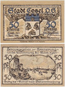 KOŹLE - COSEL 50 FENIGÓW 1.IV.1921, Port, Transport rzeczny