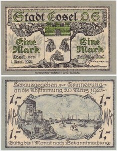 KOŹLE - COSEL 1 MARKA 1.IV.1921, Port, Transport rzeczny