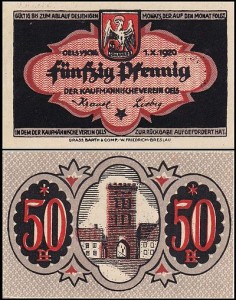 OLEŚNICA - OELS	50 FENIGÓW 1.X.1920 Brama